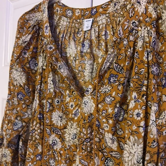 NWOT Old Navy yellow floral peasant split top blouse - Picture 7 of 10